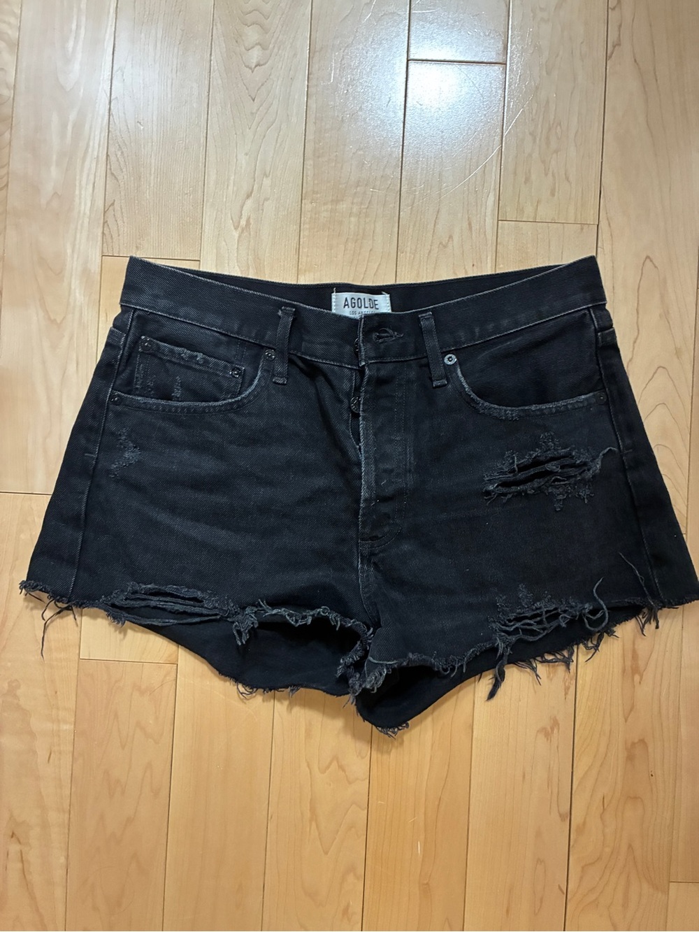 Agolde Black Distressed Cutoff Denim Shorts